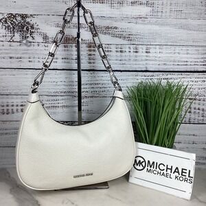 Michael Kors Cora White Shoulder Crossbody Bag Silver Chain‎ Purse guc